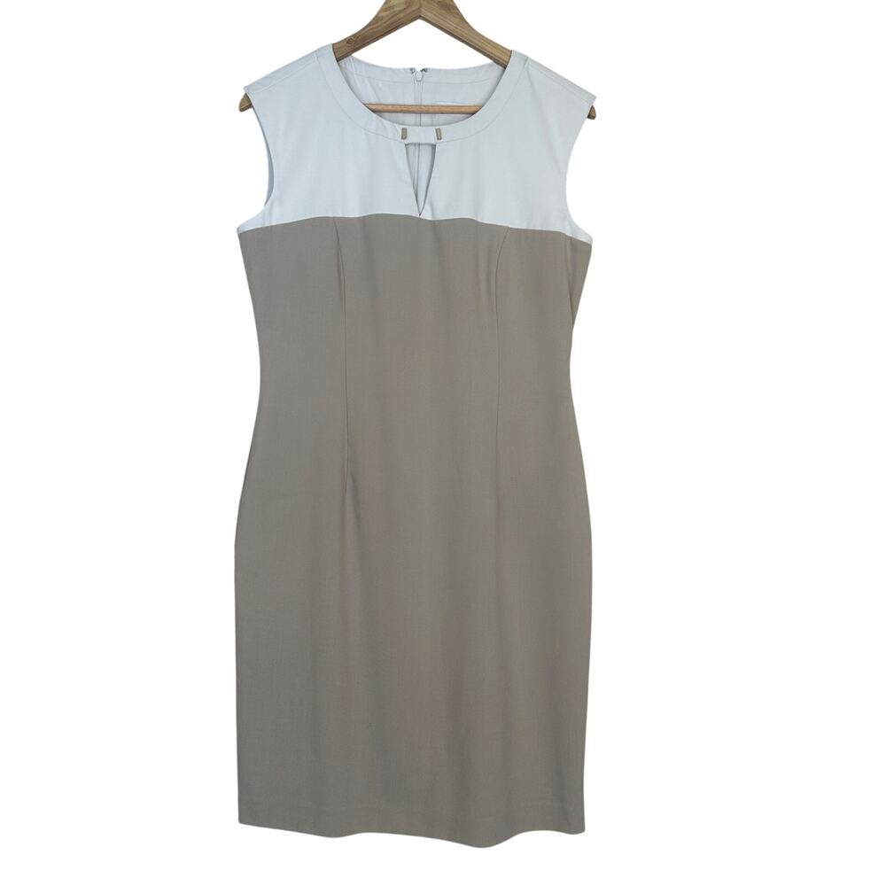 Calvin Klein Beige/White Sleeveless Classic Career Dress, Office Timeless‎ 10